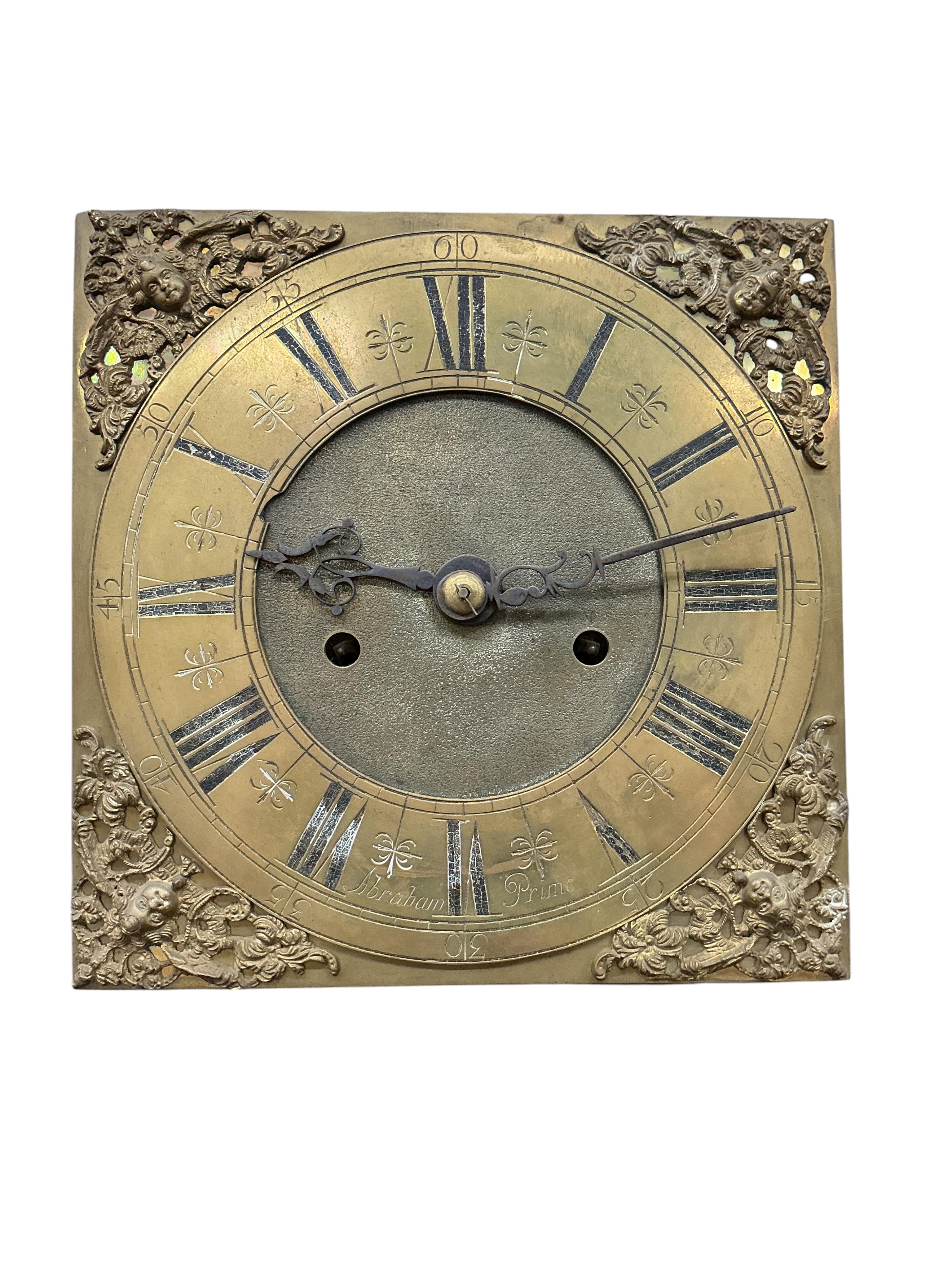 A late 17th / early 18th century oak thirty hour longcase clock, marked Abraham Prime, height 195cm